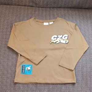 Zara toddler Kids Tan Skate Team Long Sleeve Shirt